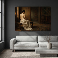 Classical Woman in Draped Gown Oil Painting Style Canvas Print Wall Art Serene - Mockup Display 8