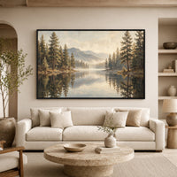 Misty Forest Lake Mountain Landscape Oil Painting Style Canvas Print Wall Art - Mockup Display 8
