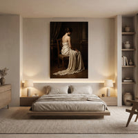 Classical Seated Woman Portrait Oil Painting Style Canvas Print Wall Art - Mockup Display 8