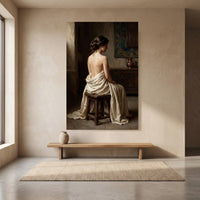 Serene Draped Woman Classical Oil Painting Style Canvas Print Wall Art for Elegance - Mockup Display 8