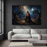Jesus in Gethsemane Oil Painting Style Canvas Print Wall Art, Spiritual Decor - Mockup Display 8