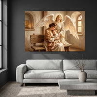 Religious Mother Child and Guardian Angel Oil Painting Style Canvas Print Wall Art - Mockup Display 8