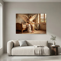 Guardian Angel & Child Praying Oil Painting Style Canvas Print Wall Art, Divine Grace - Mockup Display 8