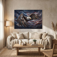 Majestic Bald Eagle American Flag Oil Painting Style Canvas Print Wall Art for Home - Mockup Display 8