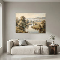 Tranquil River Landscape Oil Painting Style Canvas Print Wall Art for Home Decor - Mockup Display 8
