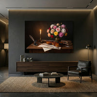 Musical Still Life Flowers & Violin Oil Painting Style Canvas Print Wall Art - Elegant - Mockup Display 8