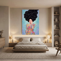 Woman with Flowing Hair & Floral Body Art Canvas Print Wall Art, Bohemian Decor - Mockup Display 8