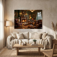 Aristocratic Dogs in Grand Living Room Oil Painting Style Canvas Print Wall Art, Elegant Decor - Mockup Display 8