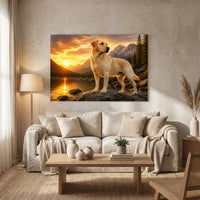 Golden Labrador Dog Mountain Lake Sunset Oil Painting Style Canvas Print Wall Art - Mockup Display 8