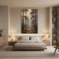 Misty Forest Path Oil Painting Style Canvas Print Wall Art, Nature Landscape - Mockup Display 8