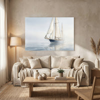 Misty Ocean Sailboat Watercolor Style Canvas Print Wall Art, Coastal Serenity - Mockup Display 8