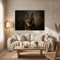 German Shepherd Stretched Canvas Wall Art, Dramatic Dog Portrait Print, Rustic Living Room Decor