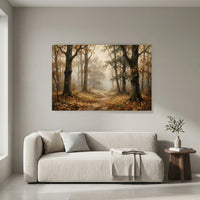 Misty Autumn Forest Path Oil Painting Style Canvas Print Wall Art for Rustic Decor - Mockup Display 8