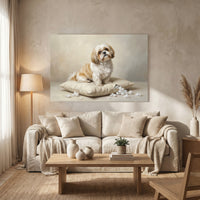 Shih Tzu Stretched Canvas Wall Art, Soft Dog Portrait Print, Elegant Bedroom Decor