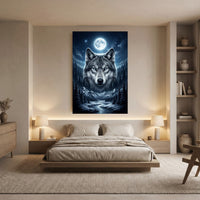 Mystical Blue-Eyed Wolf & Winter Moonlight Forest Canvas Print Wall Art Decor - Mockup Display 8