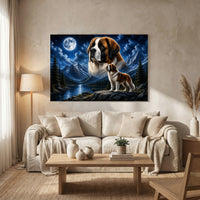 Majestic Saint Bernard Dogs Moonlit Mountain Lake Canvas Print Wall Art - Mockup Display 8