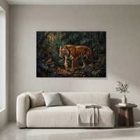 Majestic Tiger in Lush Jungle Realistic Canvas Print Wall Art, Nature-Inspired Decor - Mockup Display 8