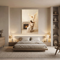 Serene Mother & Baby with Guardian Angel Oil Painting Style Canvas Print Wall Art - Mockup Display 8