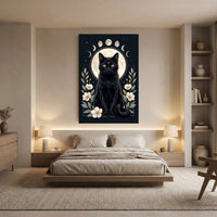 Mystical Black Cat Moon Phases Celestial Canvas Print Wall Art, Elegant Home Decor - Mockup Display 8