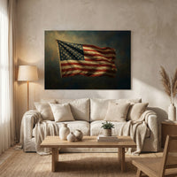 American Flag Canvas Wall Art, Vintage-Inspired Patriotic Flag Print, Bold Living Room Decor