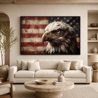 Regal Bald Eagle American Flag Oil Painting Style Canvas Print Wall Art, Rustic Decor - Mockup Display 8