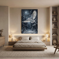 Majestic Barn Owl Snowy Forest Night Oil Painting Style Canvas Print Wall Art - Mockup Display 8