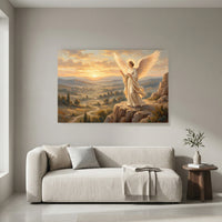 Majestic Angel Sunset Oil Painting Style Canvas Print Wall Art for Serene Home Decor - Mockup Display 8