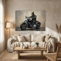 Doberman Biker Dog Oil Painting Style Canvas Print Wall Art, Man Cave Decor - Mockup Display 8