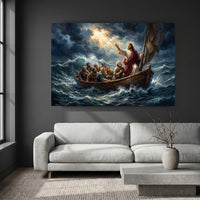 Jesus Calming the Storm Dramatic Oil Painting Style Canvas Print Wall Art - Mockup Display 8