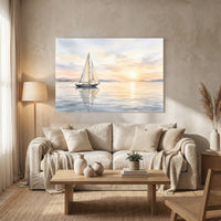 Serene Sailboat Sunset Watercolor Style Canvas Print Wall Art Coastal Decor - Mockup Display 8