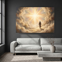 Jesus Walking on Clouds Oil Painting Style Canvas Print Wall Art, Spiritual Light - Mockup Display 8