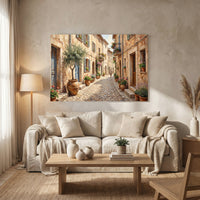 Charming Mediterranean Street Oil Painting Style Canvas Print Wall Art Rustic Decor - Mockup Display 8