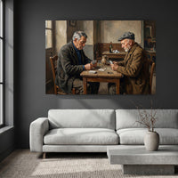 Elderly Men Playing Cards Oil Painting Style Canvas Print Wall Art, Tavern Scene Decor - Mockup Display 8