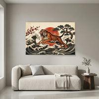 Japanese Ukiyo-e Tiger Art Print Canvas Wall Art, Cultural Statement Piece - Mockup Display 8