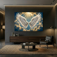 Ethereal Angel Wings in Golden Sky Canvas Print Wall Art for Serene Decor - Mockup Display 8