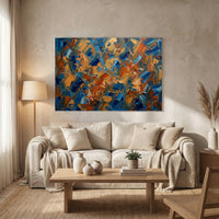 Bold Abstract Textured Palette Knife Canvas Print Wall Art, Blue Orange Gold - Mockup Display 8