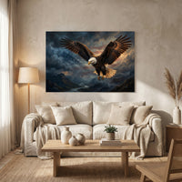 Bald Eagle Canvas Wall Art, Patriotic Wildlife Print, Dramatic Living Room Decor