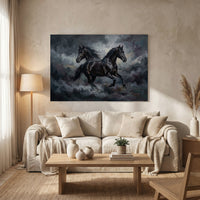 Dynamic Black Horses Oil Painting Style Canvas Print Wall Art for Modern Decor - Mockup Display 8