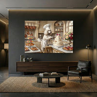 Charming Poodle Chef Baking Oil Painting Style Canvas Print Wall Art, Kitchen Decor - Mockup Display 8
