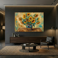 Vibrant Sunflower Bouquet Oil Painting Style Canvas Print Wall Art, Botanical Decor - Mockup Display 8
