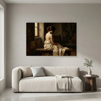 Contemplative Woman Classical Oil Painting Style Canvas Print Wall Art, Elegant - Mockup Display 8