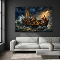 Jesus Christ Calming Storm Oil Painting Style Canvas Print Wall Art, Inspirational - Mockup Display 8