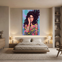 Dynamic Woman Floral Portrait Oil Painting Style Canvas Print Wall Art, Elegant - Mockup Display 8