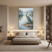 Great Blue Heron Oil Painting Style Canvas Print Wall Art, Serene Waterside Decor - Mockup Display 8