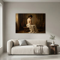 Contemplative Woman Draped Classical Oil Painting Style Canvas Print Wall Art for Serene Decor - Mockup Display 9