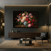 Vibrant Floral Still Life Oil Painting Style Canvas Print Wall Art, Museum Grade - Mockup Display 8