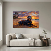 Cool Rottweiler Dog Oil Painting Style Canvas Print Wall Art, Tropical Sunset - Mockup Display 8