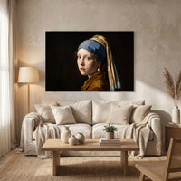 Vermeer's Girl with Pearl Earring Oil Painting Style Classic Canvas Print Wall Art - Mockup Display 8