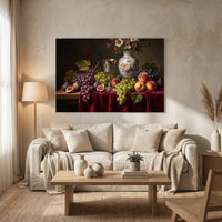 Opulent Still Life Fruit & Flower Oil Painting Style Canvas Print Wall Art Décor - Mockup Display 8