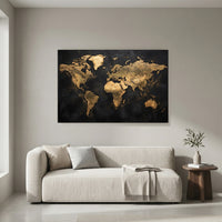 Abstract Golden World Map Textured Canvas Print Wall Art Decor - Mockup Display 8